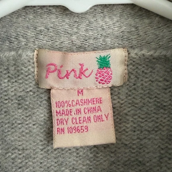 Pink Pineapple 100% Cashmere Ruffle Trim Cardigan Sweater Grey Size M - Picture 7 of 7